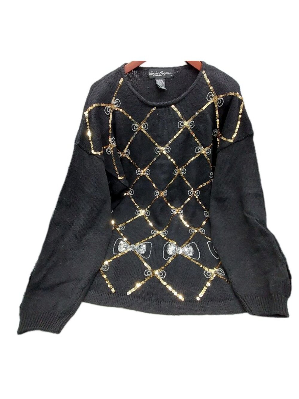 Work In Progress Women’s Black Sweater Size XL 18 / 20 Sequins Bow